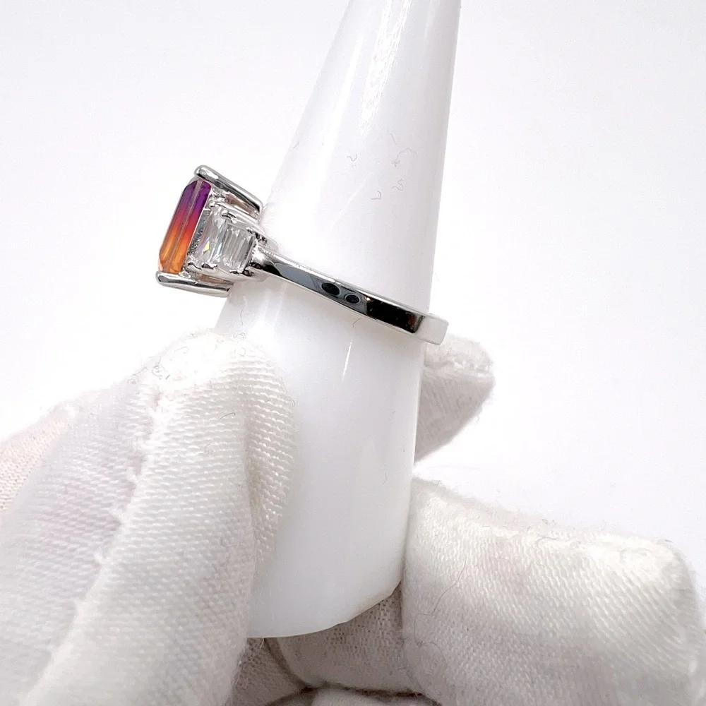 .925 Sterling Silver Padparadscha Sapphire Cz Ring - Picture 8 of 17